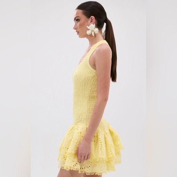 NWT AKIRA Sunny Yellow Lace Mini Dress with ruffles - Picture 6 of 6